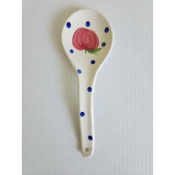Shannon & Daughters Spoon Rest Holder 9 7/8" Off-White Red Blue Green Apple USA - Picture 2 of 4